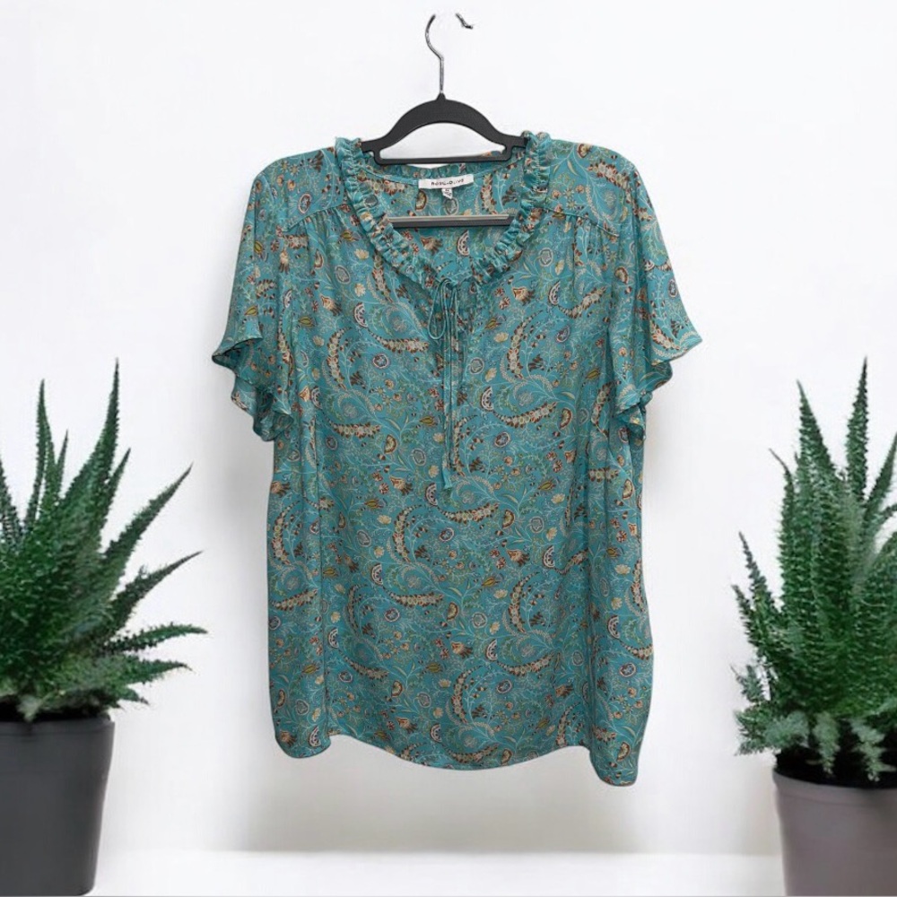 Rose & Olive Teal Paisley Blouse